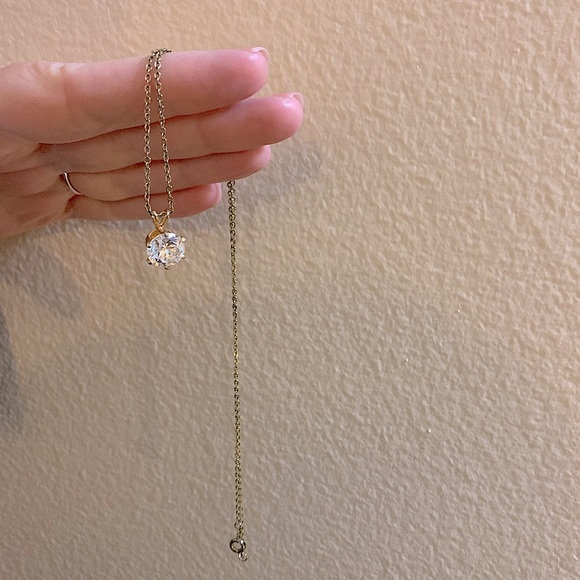 18’’ vintage, gold necklace with crystal diamond round pendant in gold setting - Picture 2 of 14